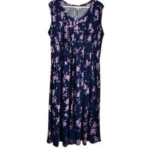 Woman Within New without tag pintuck pleated dress navy purple floral  L/18-20